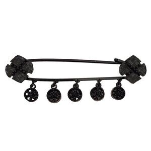 St. John Black Victorian Style Round Floral Charm Dangles Safety Pin Brooch E732